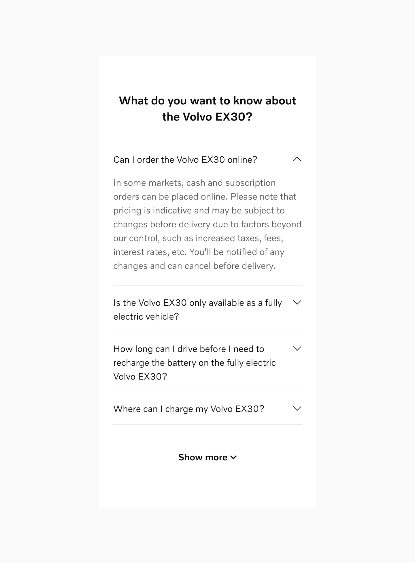 Example: Accordions used in a FAQ component