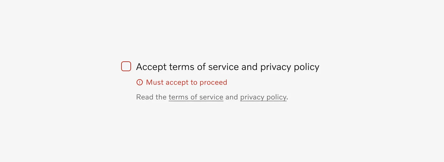Checkbox with hint and error message