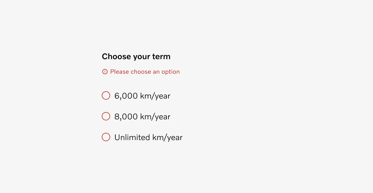 Radio button with error message