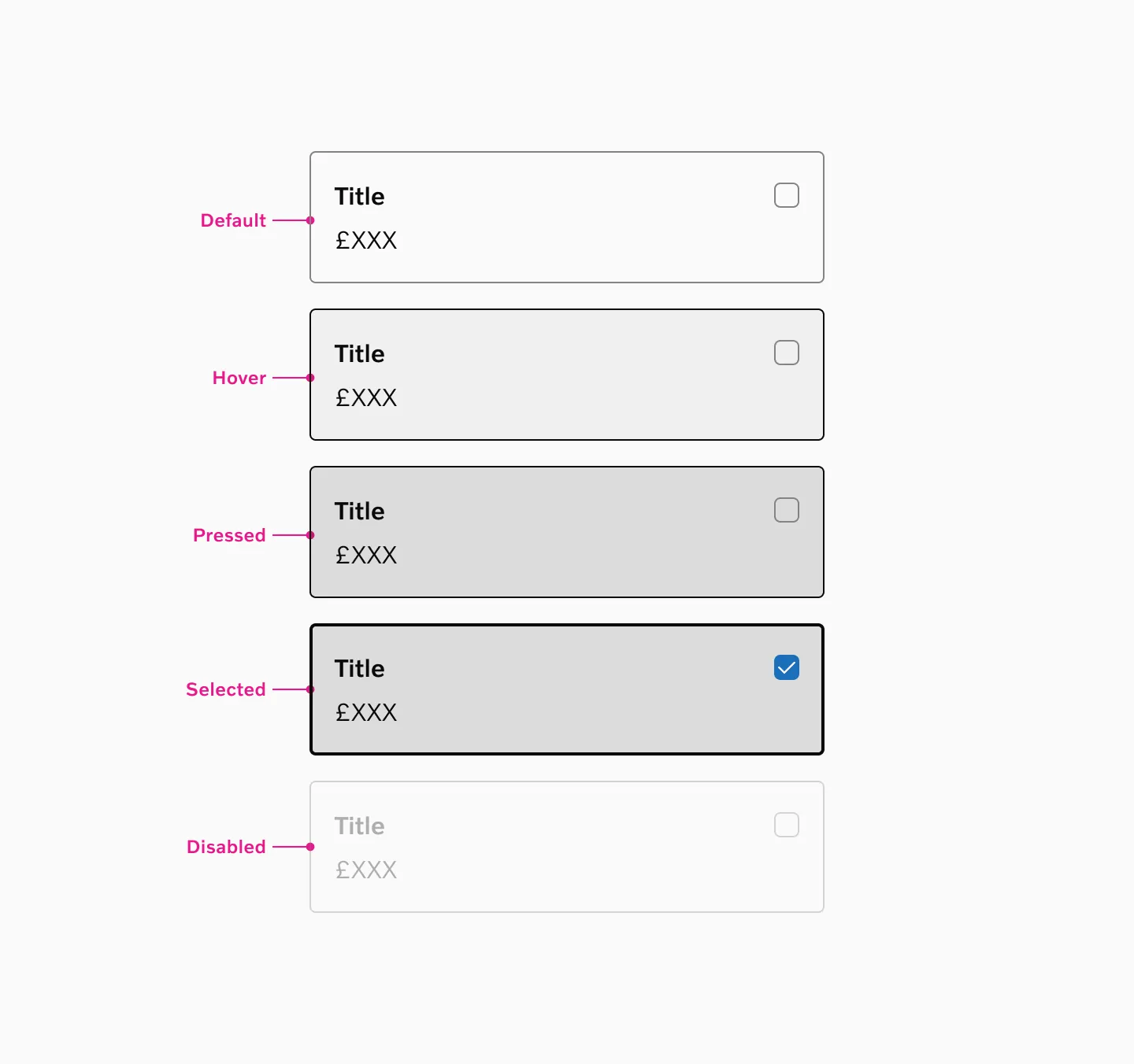 Checkbox card states