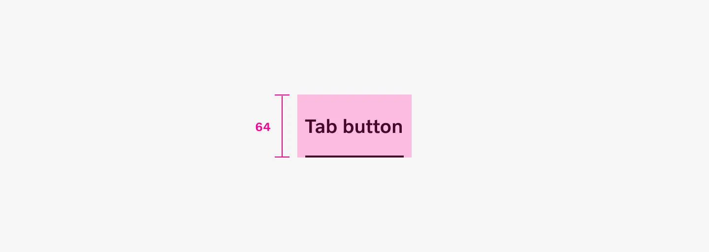 Target area of 64px for horizontal tabs with 20px labels