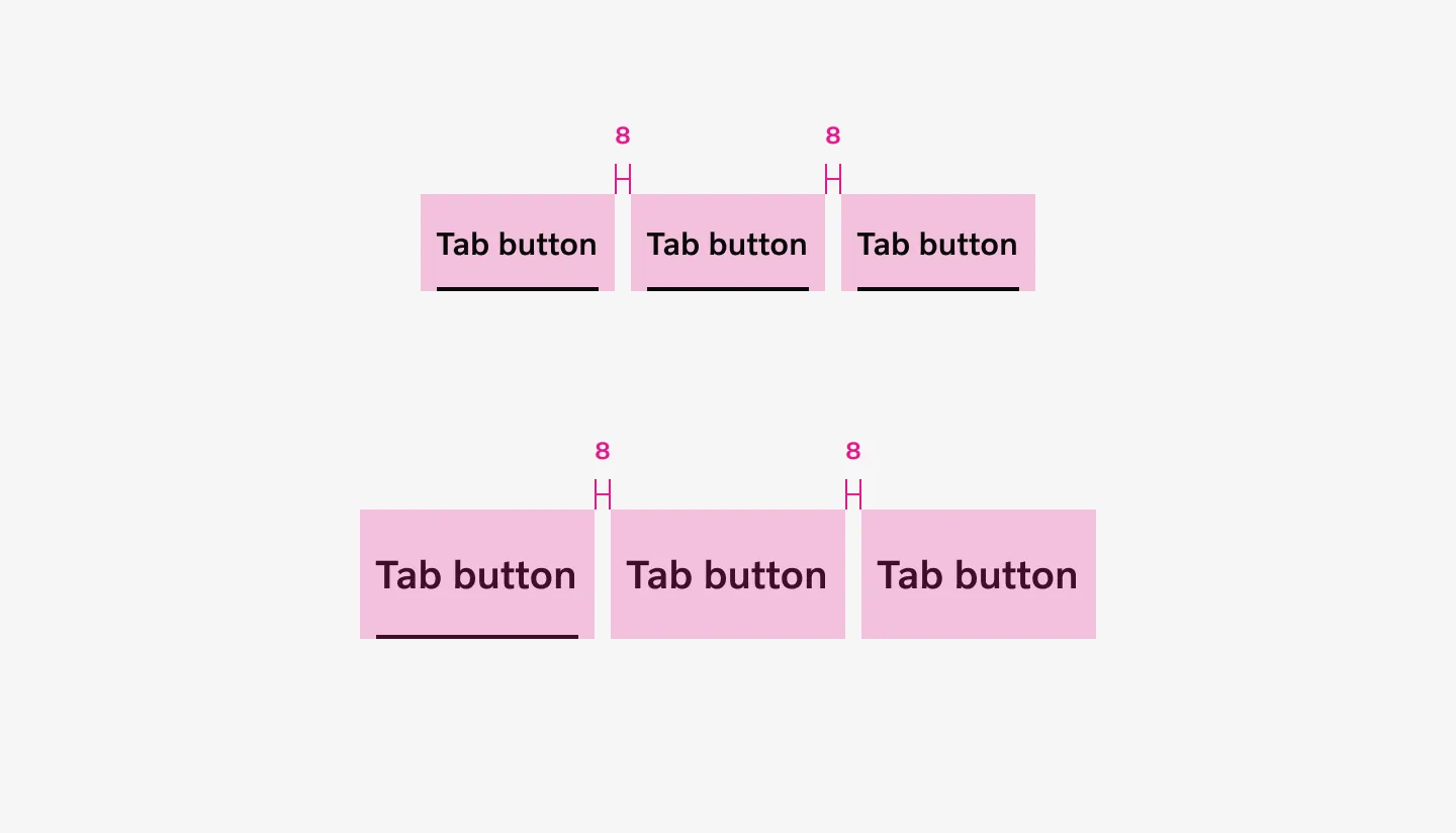 Horizontal tabs with 8px spacing between each tab