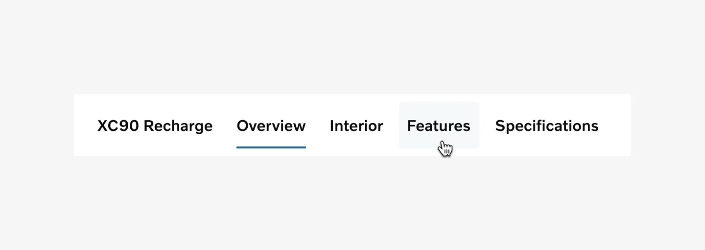 Horizontal tabs with accent colour in default, active, and hover states