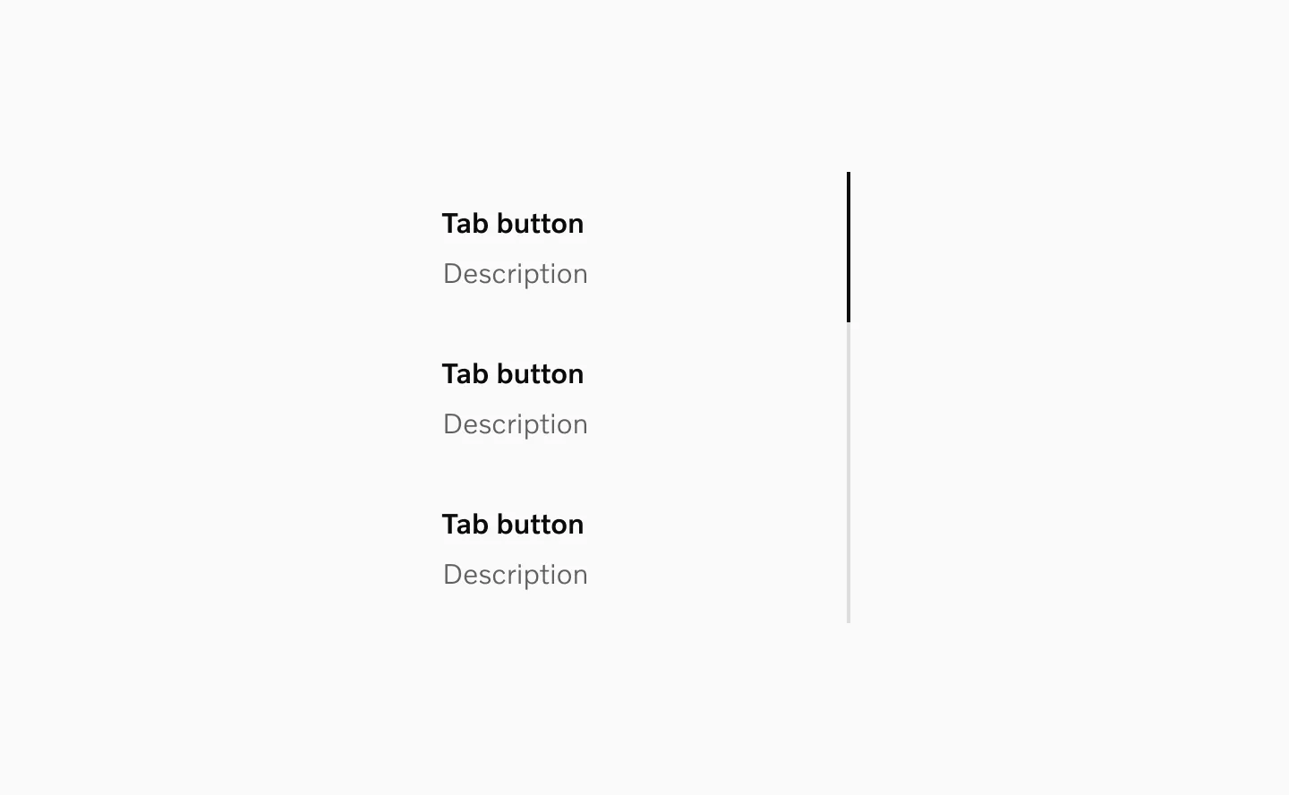 Vertical tabs with secondary description labels below each tab title