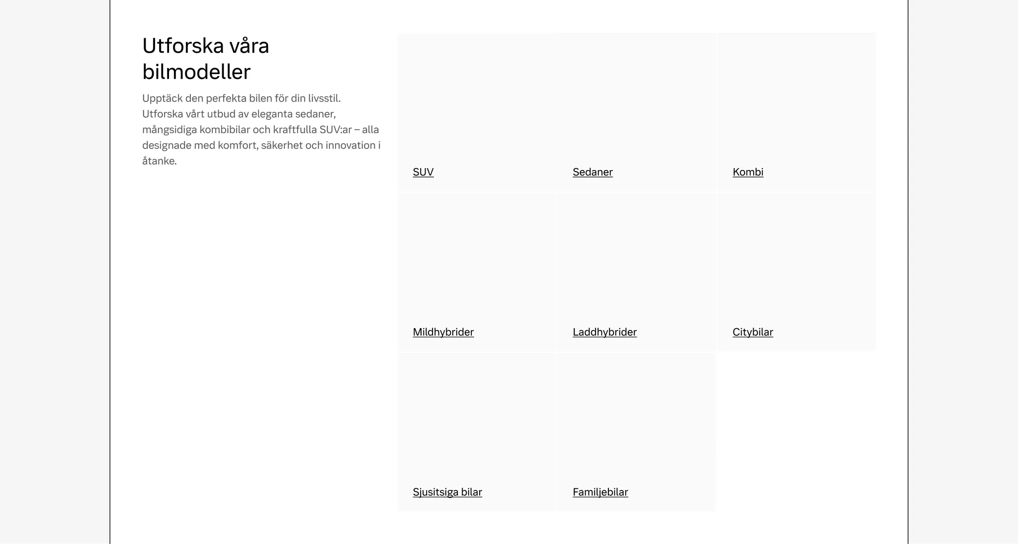 Text tile used for car category navigation